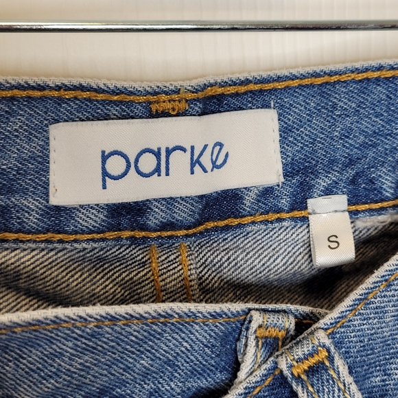 Parke Crossover Denim Shorts S Upcycled Levis Distressed - Picture 3 of 6